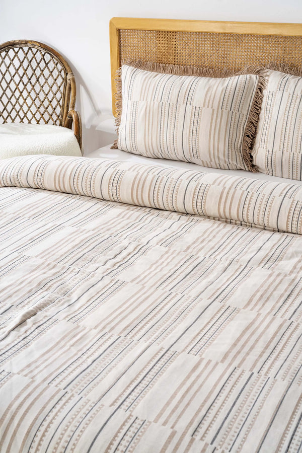 Lia Beige Tagesdecke mit doppelten Quasten, 3-teilig, 100 % Baumwolle, Schlaf- und Brautset