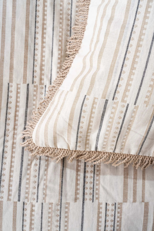 Lia Beige Tagesdecke mit doppelten Quasten, 3-teilig, 100 % Baumwolle, Schlaf- und Brautset