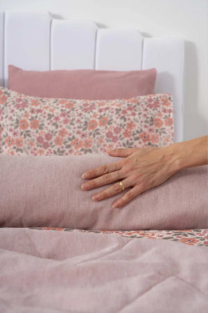 Rosa Frühlings-Doppelbett-Bettwäscheset mit Bezug und Steppdecke – 7-teiliges Braut-Set