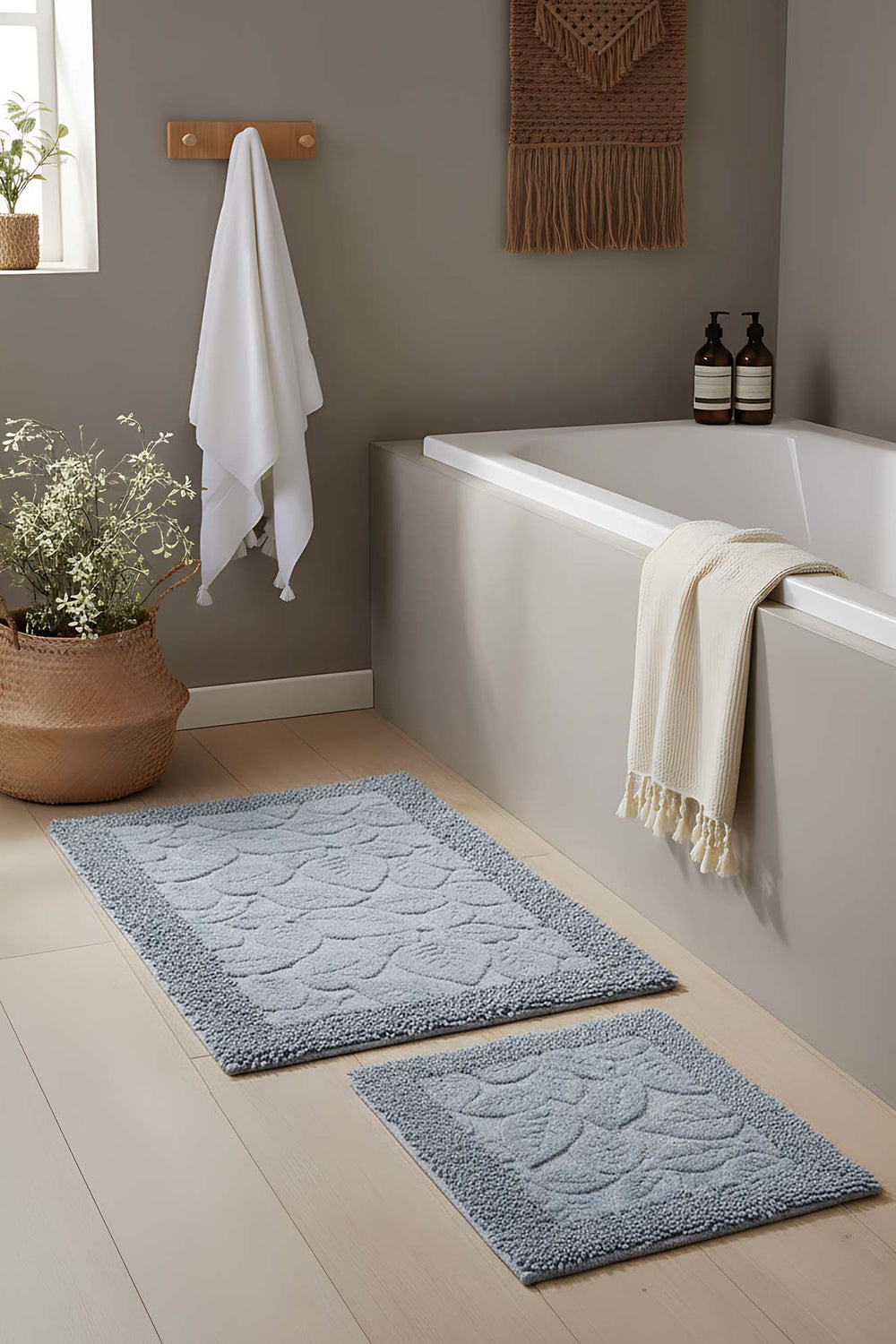 Bad- und WC-Vorleger-Set mit Blattmuster 2-teiliges – 104 x 58 cm
