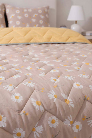 Taupe Gänseblümchen Baumwoll-Stepppike für Doppelbetten – Tagesdecke